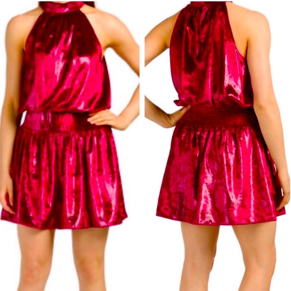 RAMY BROOK NWT ELLIN MINI HALTER STYLE NECK DRESS LARGE DEEP RED